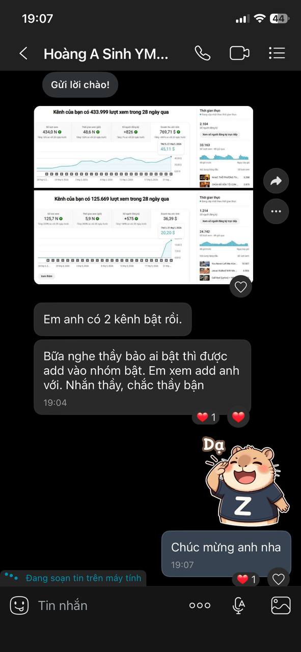 Ảnh chụp kênh thật